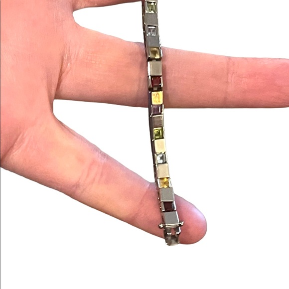 Vintage Multi Gemstone Sterling silver 925 Box chain tennis bracelet DBJ - Picture 2 of 12